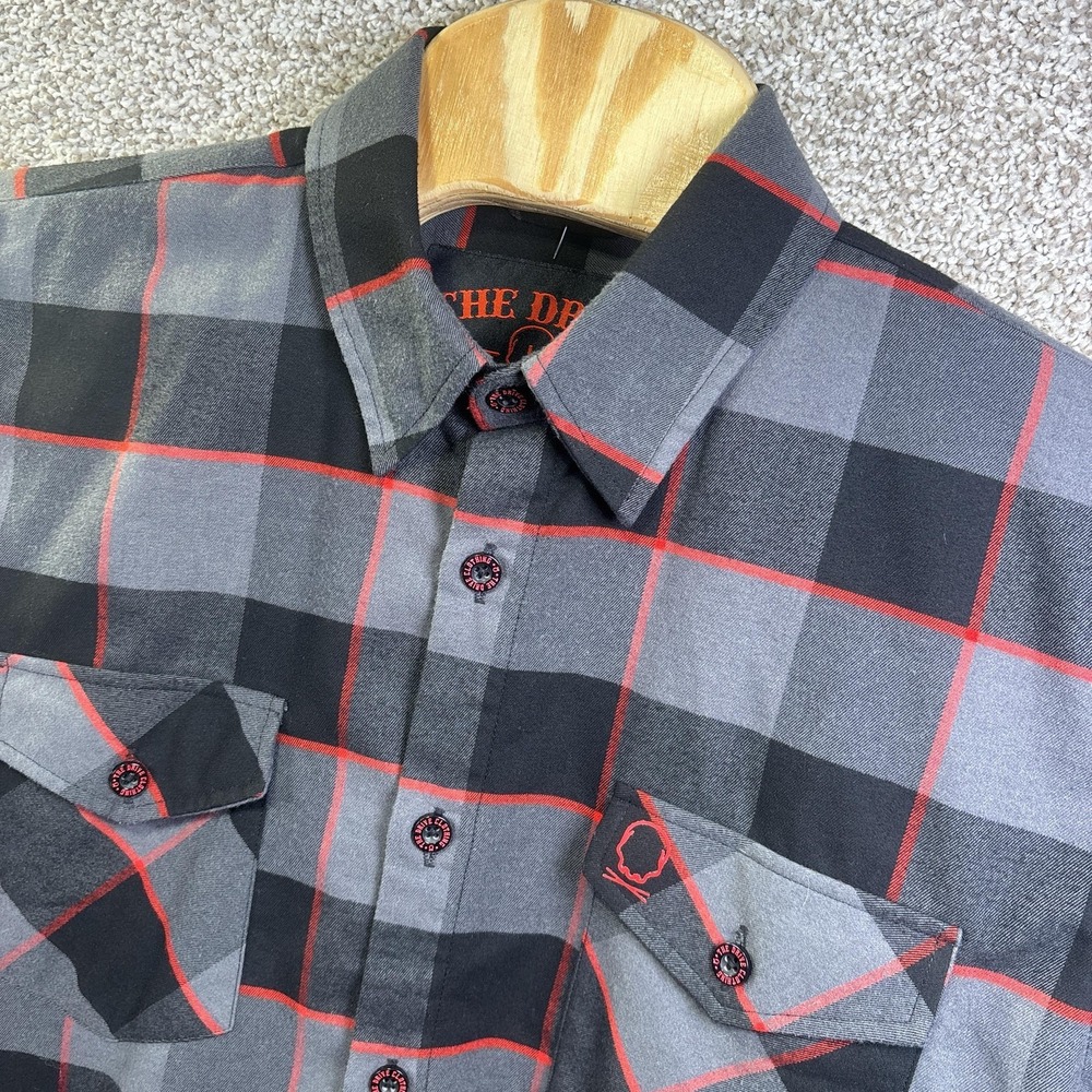 The Drive Clothing Shirt Mens Large Gray Plaid Long Sleeve Skull Button‎ Up